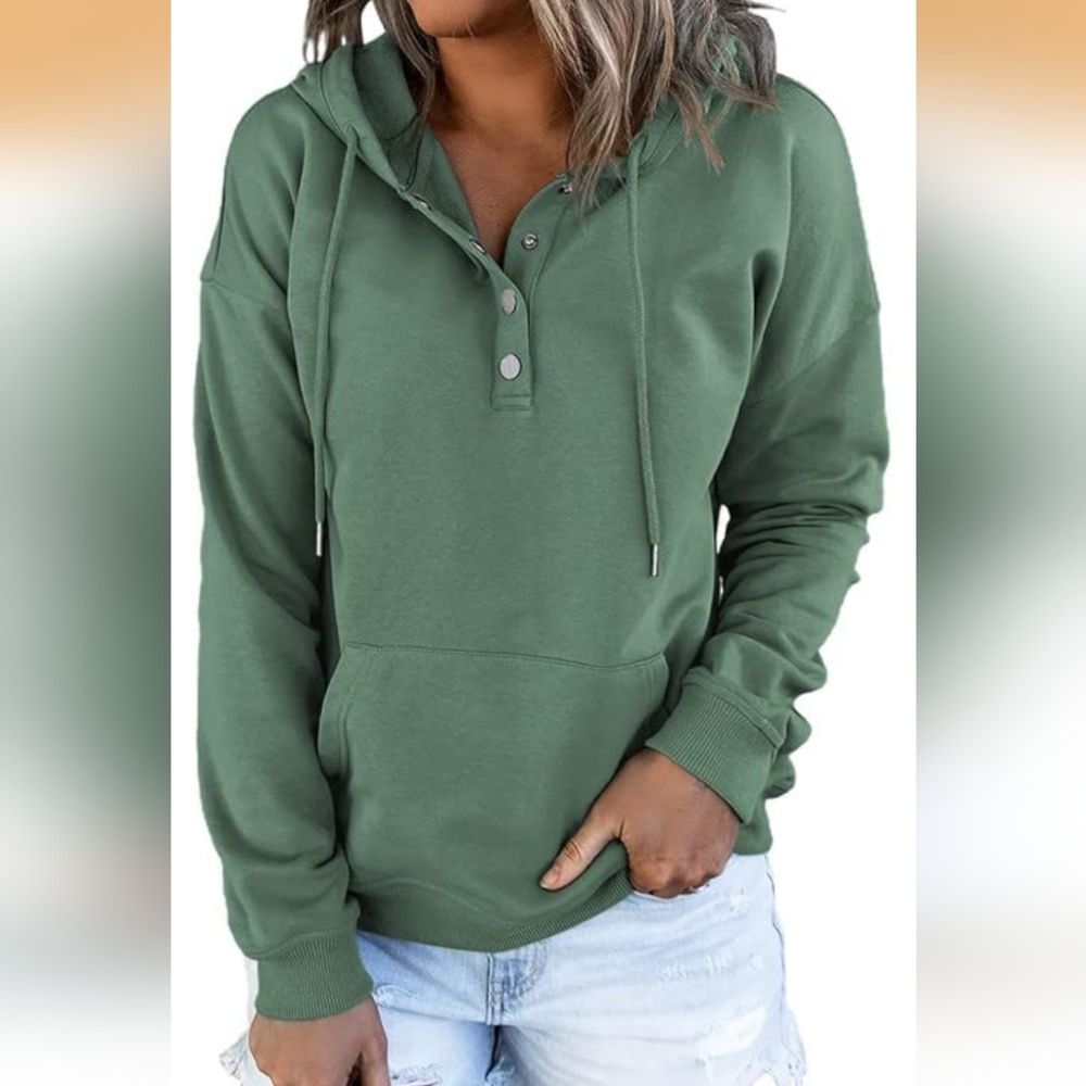 Green Quarter Zip Sweatshirt with Hood - Size M